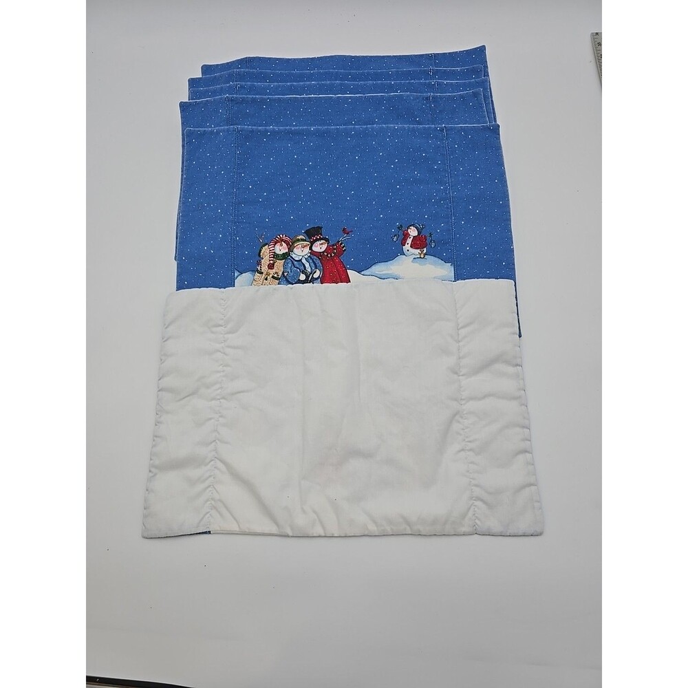 Vtg Christmas Snowman 12x18 Placemat Set of 6 Woven Fabric Holiday Winter Decor - Picture 4 of 8